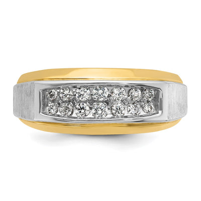 14K Two-tone IBGoodman Men's Polished and Satin 2-Row 1/2 Carat AA Quality Diamond Ring