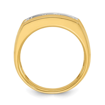 IBGoodman 14K with White Rhodium Men's Polished and Grooved 3-Stone 1/2 Carat AA Quality Diamond Ring