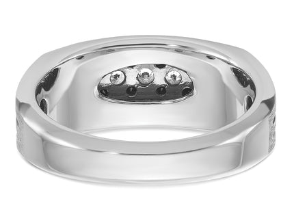 IBGoodman 14k White Gold with Black Rhodium Men's Polished Satin and Grooved 1/2 Carat AA Quality Black and White Diamon