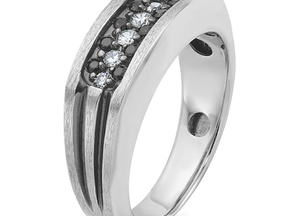 IBGoodman 14k White Gold with Black Rhodium Men's Polished Satin and Grooved 1/2 Carat AA Quality Black and White Diamon