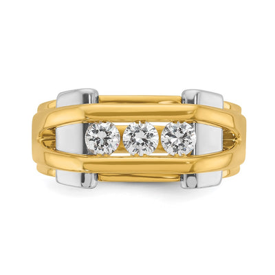 14K Two-tone IBGoodman Men's Polished 3-Stone 1/2 Carat AA Quality Diamond Ring