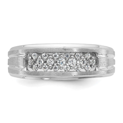 14K White Gold IBGoodman Men's Polished Satin and Grooved 1/4 Carat AA Quality Diamond Ring