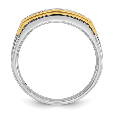 IBGoodman 14K Two-tone Men's Polished Satin and Grooved Square 5-Stone 1 Carat AA Quality Diamond Ring