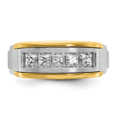 IBGoodman 14K Two-tone Men's Polished Satin and Grooved Square 5-Stone 1 Carat AA Quality Diamond Ring