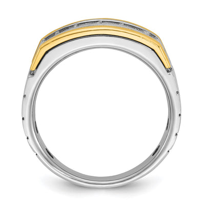 IBGoodman 14K Two-tone Men's Polished Satin and Grooved 5-Stone 1 Carat Square AA Quality Diamond Ring