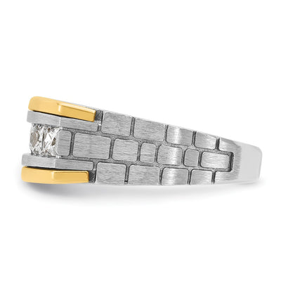 IBGoodman 14K Two-tone Men's Polished Satin and Grooved 5-Stone 1 Carat Square AA Quality Diamond Ring