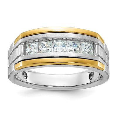 IBGoodman 14K Two-tone Men's Polished Satin and Grooved 5-Stone 1 Carat Square AA Quality Diamond Ring