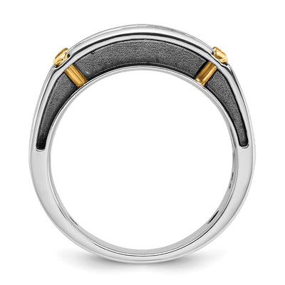 IBGoodman 14K Two-tone with Black Rhodium Men's Polished Satin and Grooved 5-Stone 1 Carat AA Quality Diamond Ring