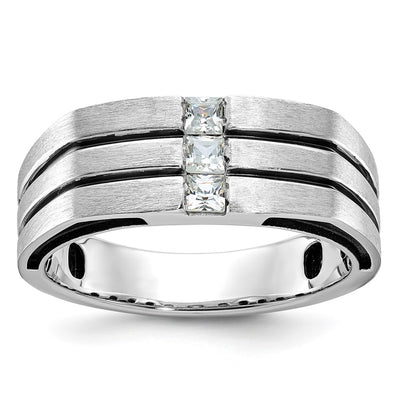 14K White Gold with Black Rhodium IBGoodman Men's Satin 1/3 carat Diamond Complete Ring