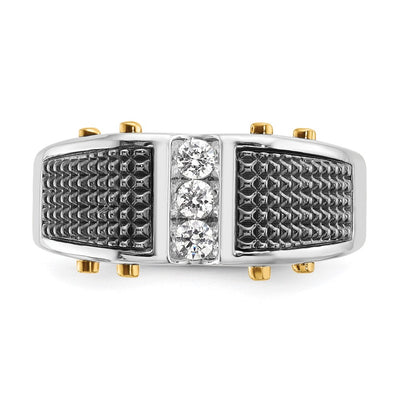 IBGoodman 14K Two-tone with Black Rhodium Men's Polished and Textured 3-Stone 1/4 Carat AA Quality Diamond Ring