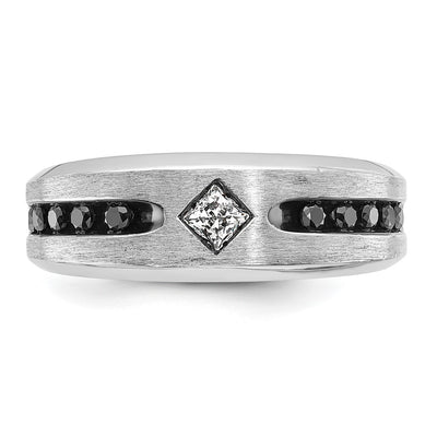 IBGoodman 14K White Gold with Black Rhodium Polished Satin and Grooved 1/2 Carat AA Quality Black and White Diamond Ring