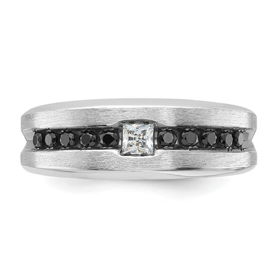 14K White Gold with Black Rhodium IBGoodman Men's Polished and Brushed Black and White Diamond Complete Ring