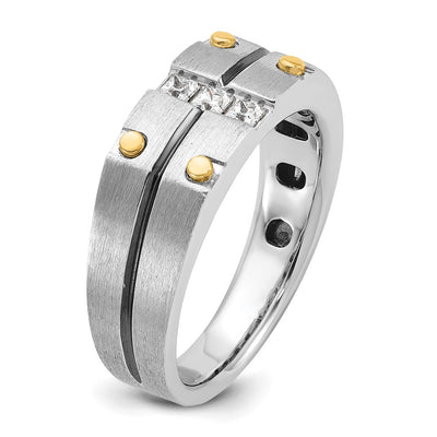 14K Two-tone w/Black Rhodium IBGoodman Men's Satin 1/3 carat Diamond Complete Ring