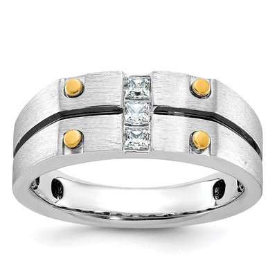 14K Two-tone w/Black Rhodium IBGoodman Men's Satin 1/3 carat Diamond Complete Ring