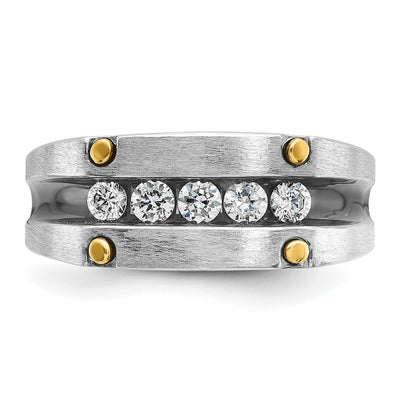 IBGoodman 14K Two-tone with Black Rhodium Men's Polished Satin and Grooved 5-Stone 1/2 Carat AA Quality Diamond Ring