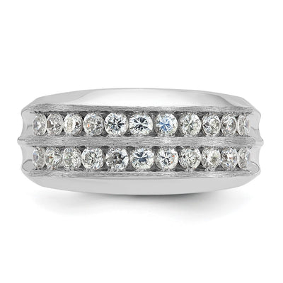 IBGoodman 14K White Gold Men's Polished Satin and Grooved 2-Row 1 Carat AA Quality Diamond Ring
