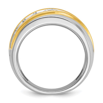 IBGoodman 14K Two-tone Men's Polished and Grooved 7-Stone 1 1/2 Carat AA Quality Diamond Ring