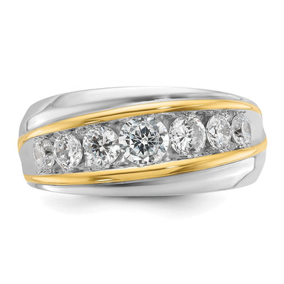IBGoodman 14K Two-tone Men's Polished and Grooved 7-Stone 1 1/2 Carat AA Quality Diamond Ring