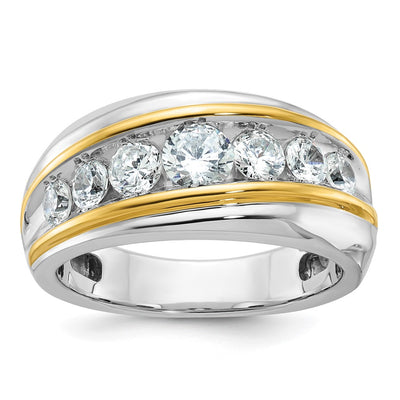IBGoodman 14K Two-tone Men's Polished and Grooved 7-Stone 1 1/2 Carat AA Quality Diamond Ring