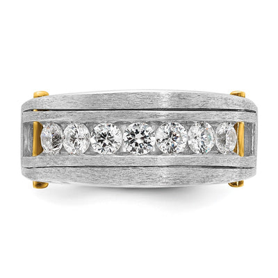 IBGoodman 14K Two-tone Men's Polished Satin and Grooved 7-Stone 1 Carat AA Quality Diamond Ring