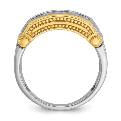 IBGoodman 14K Two-tone Men's Polished Satin and Beaded 5-Stone 1/2 Carat AA Quality Diamond Ring