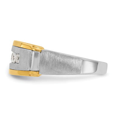 IBGoodman 14K Two-tone Men's Polished Satin and Beaded 5-Stone 1/2 Carat AA Quality Diamond Ring