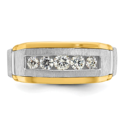 IBGoodman 14K Two-tone Men's Polished Satin and Beaded 5-Stone 1/2 Carat AA Quality Diamond Ring
