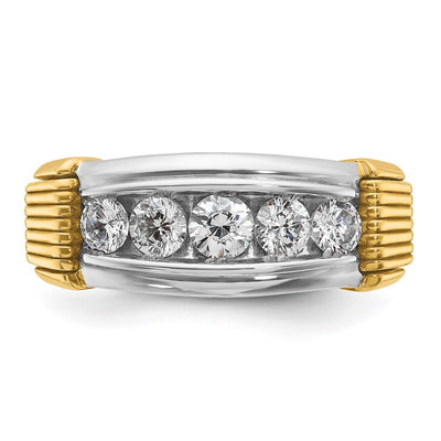 IBGoodman 14K Two-tone Men's Polished and Textured 5-Stone 1 Carat AA Quality Diamond Ring