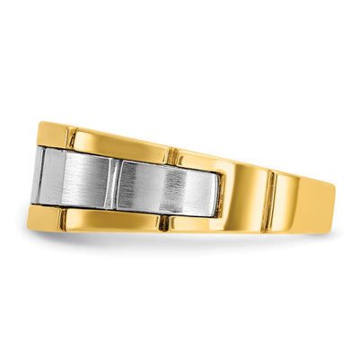 IBGoodman 14K Two-tone Men's Polished Satin and Grooved 1/10 Carat AA Quality Diamond Ring