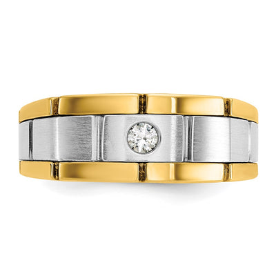 IBGoodman 14K Two-tone Men's Polished Satin and Grooved 1/10 Carat AA Quality Diamond Ring