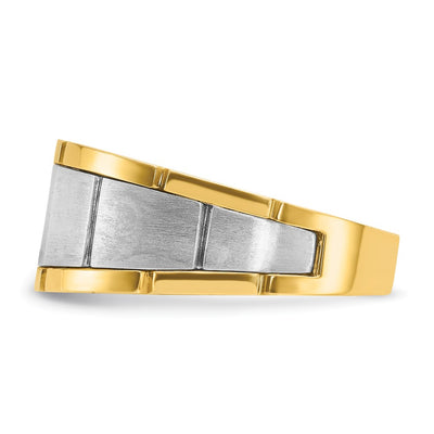 IBGoodman 14K Two-tone Men's Polished Satin and Grooved 1/2 Carat AA Quality Diamond Ring