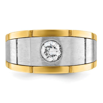 IBGoodman 14K Two-tone Men's Polished Satin and Grooved 1/2 Carat AA Quality Diamond Ring