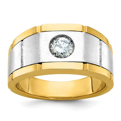 IBGoodman 14K Two-tone Men's Polished Satin and Grooved 1/2 Carat AA Quality Diamond Ring