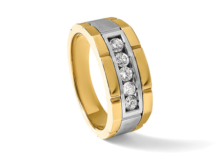 IBGoodman 14k Two-tone Men's Polished and Satin 5-Stone 1/2 Carat AA Quality Diamond Ring