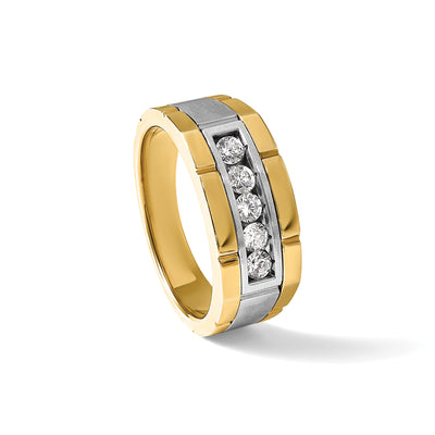 IBGoodman 14K Two-tone Men's Polished and Satin 5-Stone 1/2 Carat AA Quality Diamond Ring