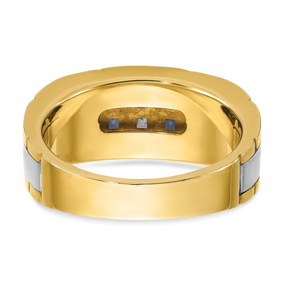 IBGoodman 14K Two-tone Men's Polished and Grooved Lab Created Sapphire and 1/10 Carat AA Quality Diamond Ring