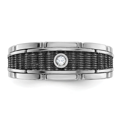 IBGoodman 14K White Gold with Black Rhodium Men's Polished and Textured 1/20 Carat AA Quality Solitaire Diamond Ring