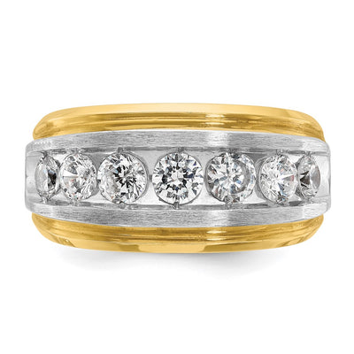 IBGoodman 14K with White Rhodium Men's Polished Satin and Grooved 7-Stone 1 1/5 Carat AA Quality Diamond Ring