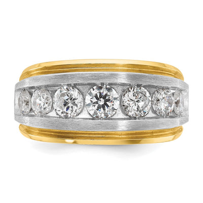 IBGoodman 14K with White Rhodium Men's Polished Satin and Grooved 7-Stone 2 Carat AA Quality Diamond Ring