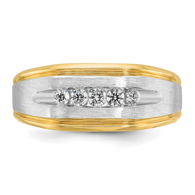 IBGoodman 14K with White Rhodium Men's Polished Satin and Grooved 5-Stone 1/4 Carat AA Quality Diamond Ring