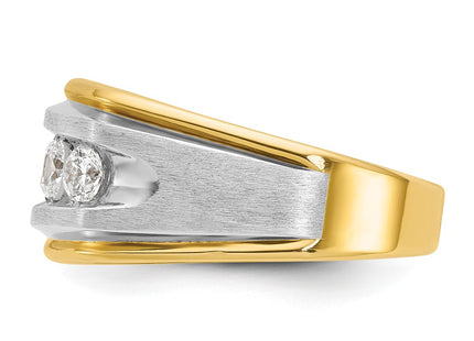 IBGoodman 14K Two-tone Men's Polished Satin and Grooved 5-Stone 1 Carat AA Quality Diamond Ring