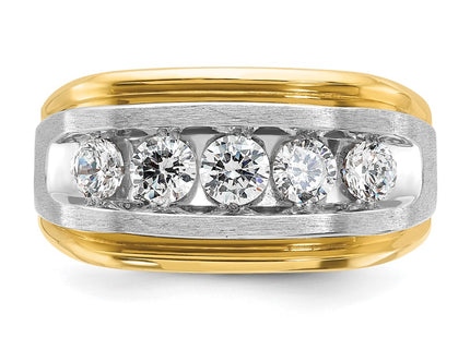 IBGoodman 14K Two-tone Men's Polished Satin and Grooved 5-Stone 1 Carat AA Quality Diamond Ring