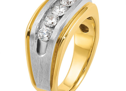 IBGoodman 14K Two-tone Men's Polished Satin and Grooved 5-Stone 1 Carat AA Quality Diamond Ring