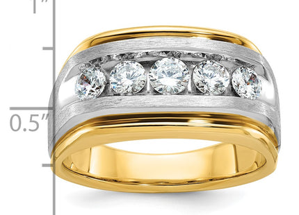 IBGoodman 14K Two-tone Men's Polished Satin and Grooved 5-Stone 1 Carat AA Quality Diamond Ring