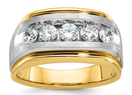 IBGoodman 14K Two-tone Men's Polished Satin and Grooved 5-Stone 1 Carat AA Quality Diamond Ring