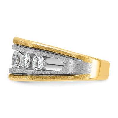 IBGoodman 14K Two-tone with Black Rhodium Men's Polished Satin and Grooved 7-Stone 2 Carat AA Quality Diamond Ring