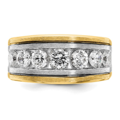 IBGoodman 14K Two-tone with Black Rhodium Men's Polished Satin and Grooved 7-Stone 2 Carat AA Quality Diamond Ring