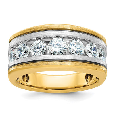 IBGoodman 14K Two-tone with Black Rhodium Men's Polished Satin and Grooved 7-Stone 2 Carat AA Quality Diamond Ring