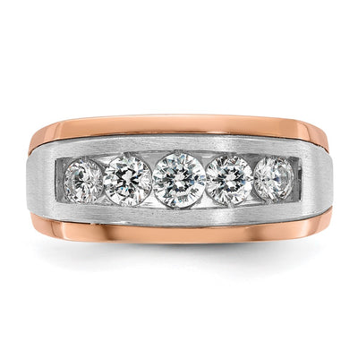 IBGoodman 14K White and Rose Gold Men's Polished and Satin 5-Stone 1 Carat AA Quality Diamond Ring
