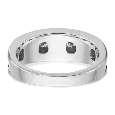 IBGoodman 14K White Gold with Black Rhodium Men's Polished Satin and Grooved 5-Stone 1/2 Carat AA Quality Diamond Ring